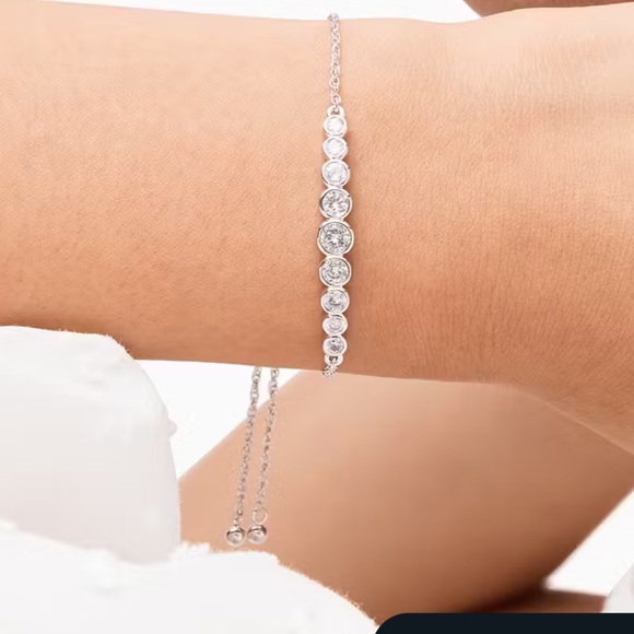 Kate Spade Full Circle Slider Bracelet - Silver Tone with Clear Cubic Zirconia - Picture 2 of 7